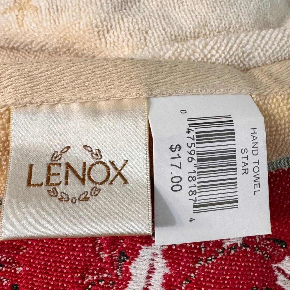2 Lenox Christmas Hand Towel Cream Cotton Star Ornament Holly Holiday Decor NEW